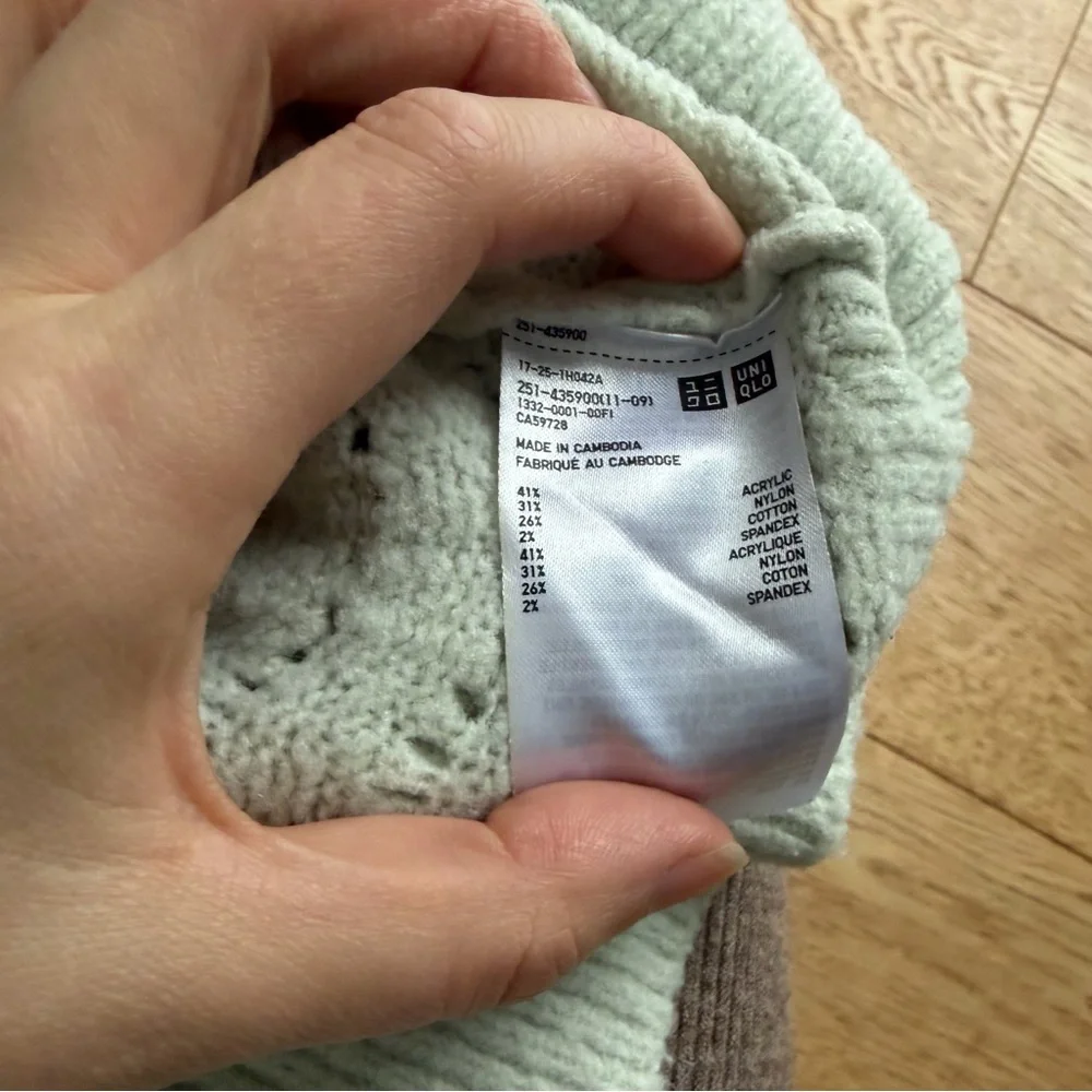 UNIQLO Light Souffle Yarn Pointelle Crew Neck Sweater pastel green  - M - Picture 9 of 13